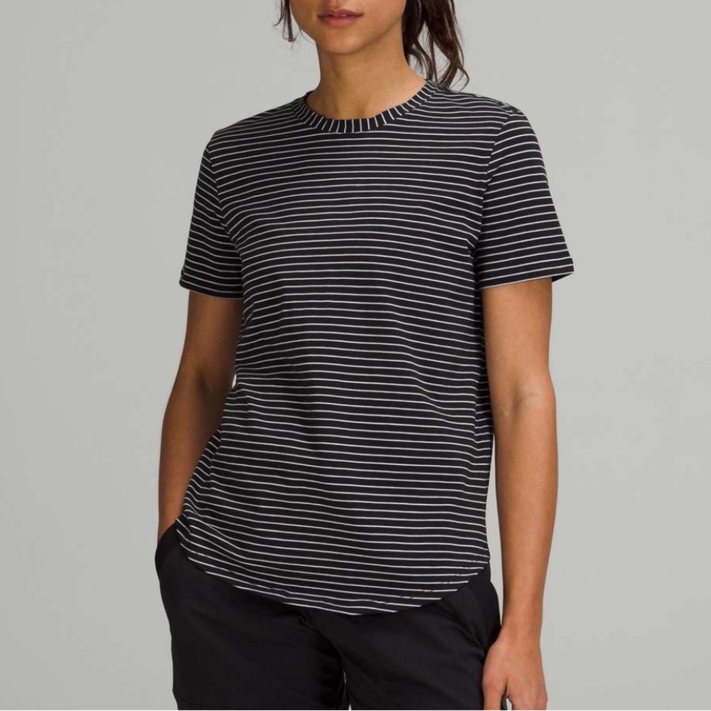 Lululemon Love Crewneck Black and White Striped Athletic Shirt M/L